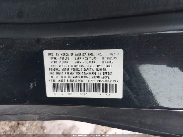Продажа на аукционе авто 2016 Honda Accord Lx-s, vin: 1HGCT1B35GA007498, номер лота: 44559851