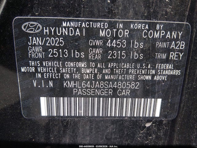 44559859 :رقم المزاد ، KMHL64JA8SA480582 vin ، 2025 Hyundai Sonata Sel مزاد بيع
