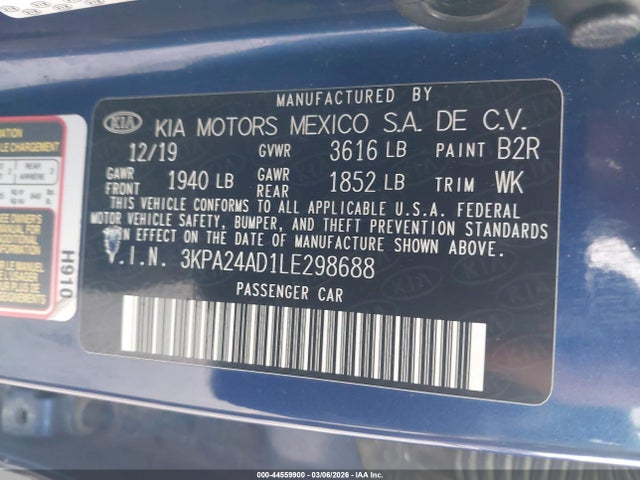 Продаж на аукціоні авто 2020 Kia Rio S, vin: 3KPA24AD1LE298688, номер лоту: 44559900