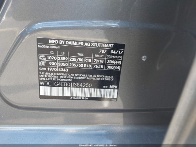 2018 Mercedes-benz Gla 250 მანქანა იყიდება აუქციონზე, vin: WDCTG4EB0JJ384250, აუქციონის ნომერი: 44559903