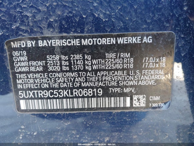 Продаж на аукціоні авто 2019 Bmw X3 Xdrive30i, vin: 5UXTR9C53KLR06819, номер лоту: 44559924