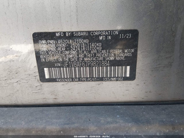 44559970 :رقم المزاد ، JF1VBAF67P9821884 vin ، 2023 Subaru Wrx Premium مزاد بيع