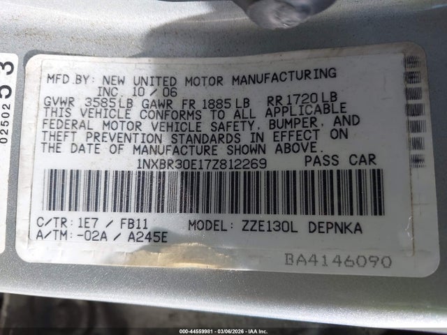 2007 TOYOTA COROLLA 1NXBR30E17Z812269 Photo 8