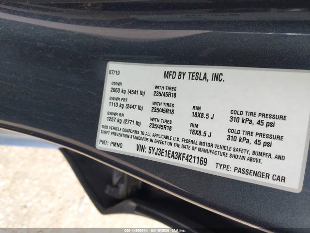 Aukcja sprzedaży 2019 Tesla Model 3 Long Range/mid Range/standard Range/standard Range Plus, vin: 5YJ3E1EA3KF421169, numer aukcji: 44559994