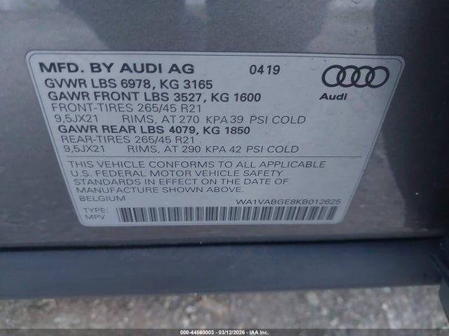 2019 AUDI E-TRON WA1VABGE8KB012625 Photo 8