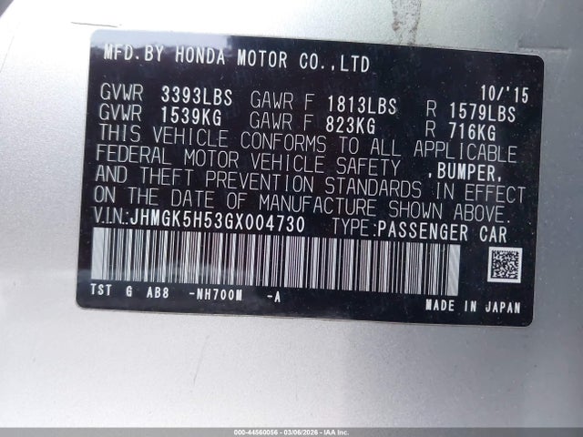 JHMGK5H53GX004730 Honda FIT LX