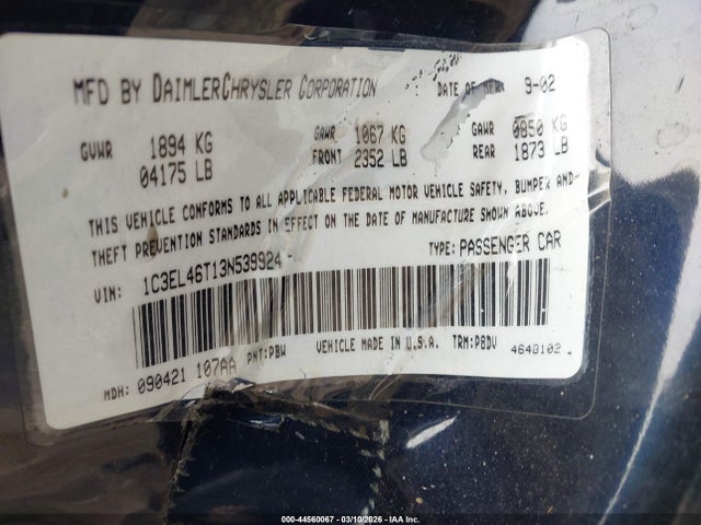 2003 CHRYSLER SEBRING 1C3EL46T13N539924 Photo 8