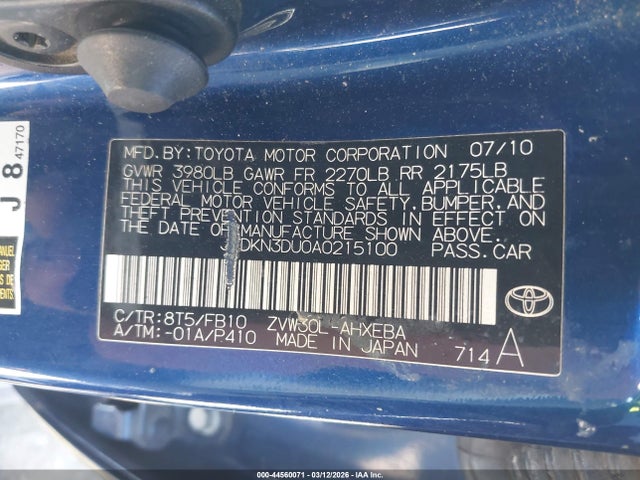 Aukcja sprzedaży 2010 Toyota Prius Ii, vin: JTDKN3DU0A0215100, numer aukcji: 44560071