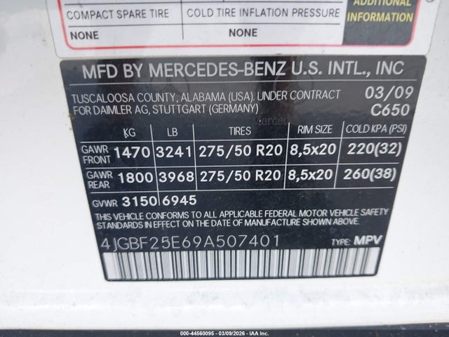 Aukcja sprzedaży 2009 Mercedes-benz Gl 320 Bluetec 4matic, vin: 4JGBF25E69A507401, numer aukcji: 44560095