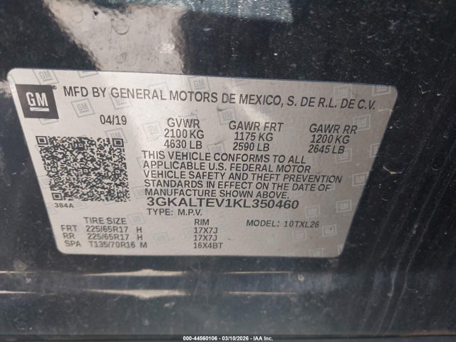 2019 Gmc Terrain Sle მანქანა იყიდება აუქციონზე, vin: 3GKALTEV1KL350460, აუქციონის ნომერი: 44560106