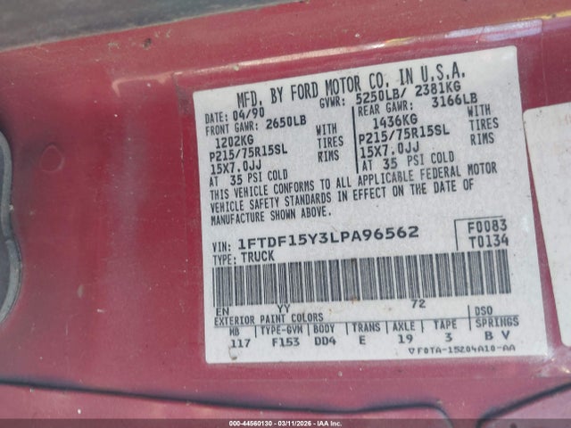 1990 FORD F150 1FTDF15Y3LPA96562 Photo 8