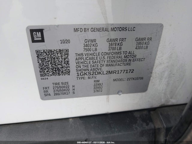 Продаж на аукціоні авто 2021 Gmc Yukon 4wd Denali, vin: 1GKS2DKL2MR177172, номер лоту: 44560137