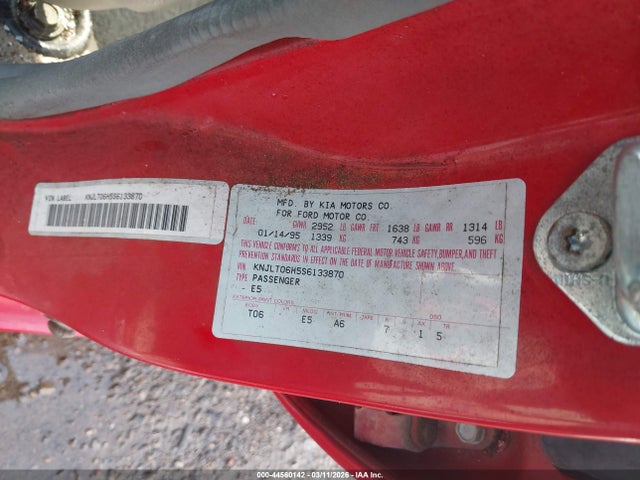 44560142 :رقم المزاد ، KNJLT06H5S6133870 vin ، 1995 Ford Aspire مزاد بيع