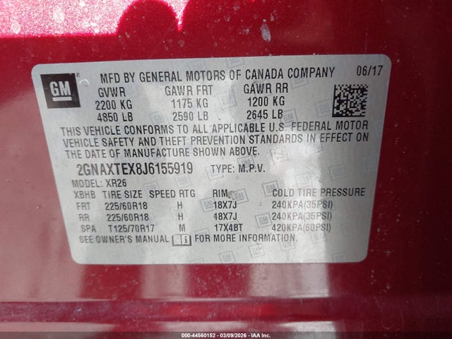 Chevrolet EQUINOX LT 2018 2GNAXTEX8J6155919 Image 9