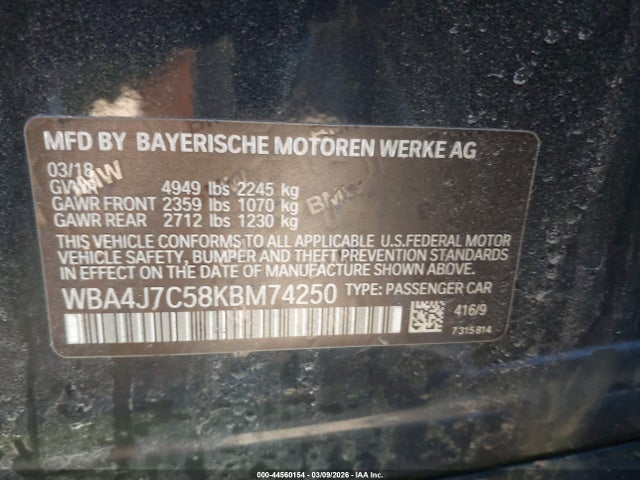 Aukcja sprzedaży 2019 Bmw 440i Gran Coupe Xdrive, vin: WBA4J7C58KBM74250, numer aukcji: 44560154