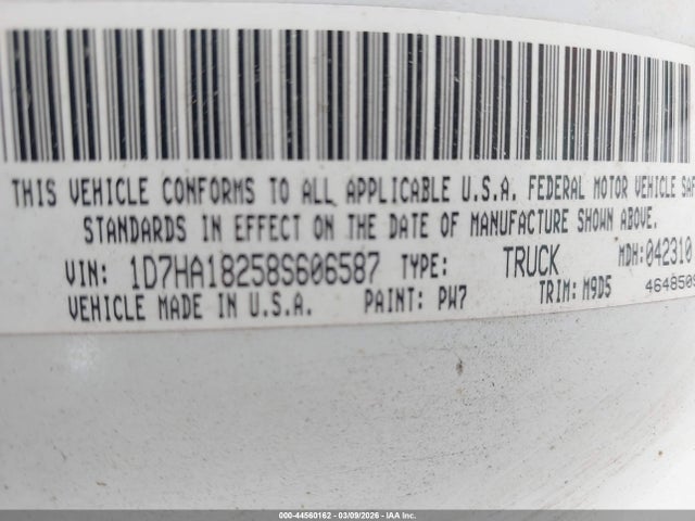Продажа на аукционе авто 2008 Dodge Ram 1500 Slt, vin: 1D7HA18258S606587, номер лота: 44560162