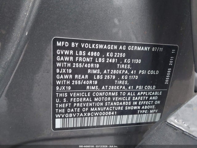 2012 VOLKSWAGEN TIGUAN WVGBV7AX9CW000641 Photo 8