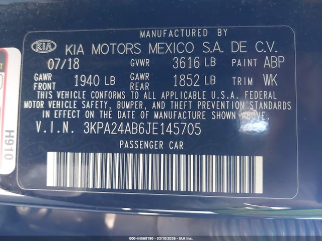 3KPA24AB6JE145705 KIA RIO S