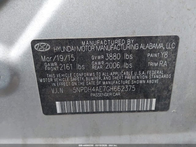 44560255 :رقم المزاد ، 5NPDH4AE7GH662375 vin ، 2016 Hyundai Elantra Se مزاد بيع