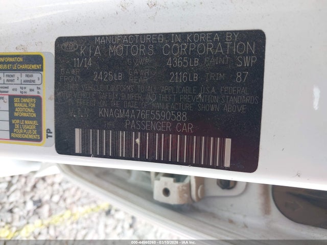 KNAGM4A76F5590588 KIA Optima Lx