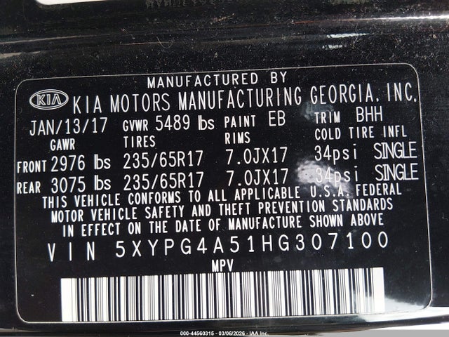 2017 KIA SORENTO 5XYPG4A51HG307100 Photo 8