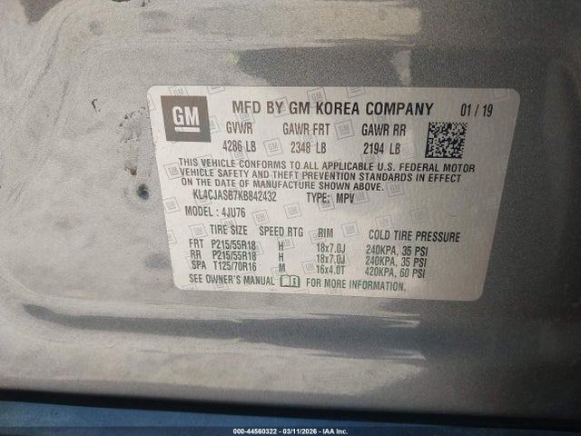 44560322 :رقم المزاد ، KL4CJASB7KB842432 vin ، 2019 Buick Encore Fwd Preferred مزاد بيع