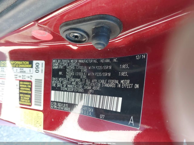 44560350 :رقم المزاد ، 5TDYK3DC8FS570885 vin ، 2015 Toyota Sienna Limited Premium 7 Passenger مزاد بيع