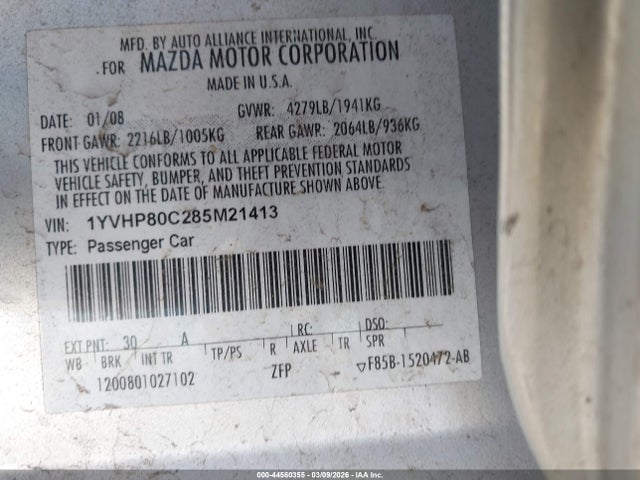 Продаж на аукціоні авто 2008 Mazda Mazda6 I Sport Ve, vin: 1YVHP80C285M21413, номер лоту: 44560355