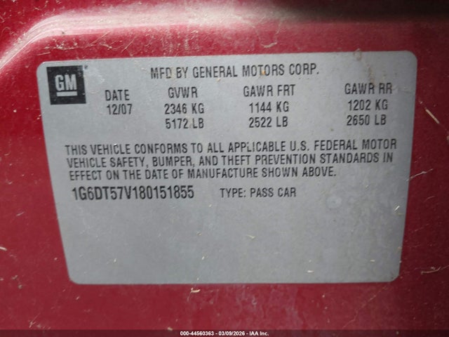 Aukcja sprzedaży 2008 Cadillac Cts Standard, vin: 1G6DT57V180151855, numer aukcji: 44560363