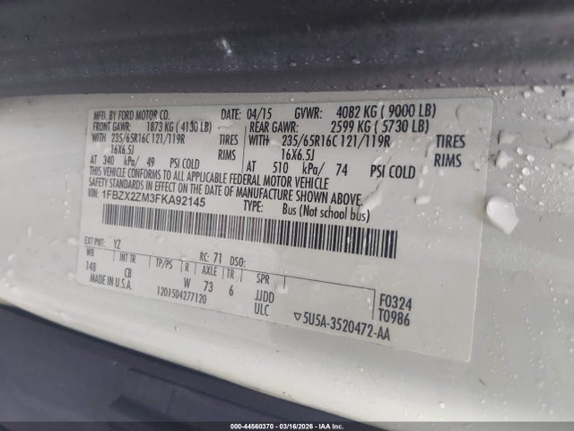 1FBZX2ZM3FKA92145 Ford Transit-350 Xlt