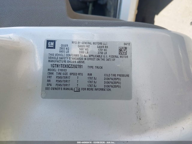 Продаж на аукціоні авто 2012 Gmc Sierra 1500 Work Truck, vin: 1GTN1TEX6CZ292781, номер лоту: 44560416