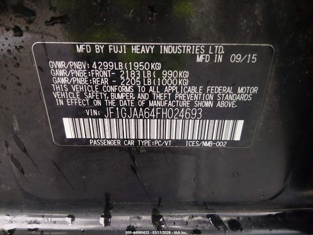 Aukcja sprzedaży 2015 Subaru Impreza 2.0i, vin: JF1GJAA64FH024693, numer aukcji: 44560432