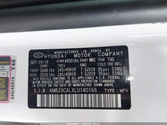 2020 HYUNDAI TUCSON KM8J3CALXLU140166 Photo 8