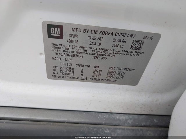 Aukcja sprzedaży 2016 Buick Encore, vin: KL4CJASB7GB678249, numer aukcji: 44560525