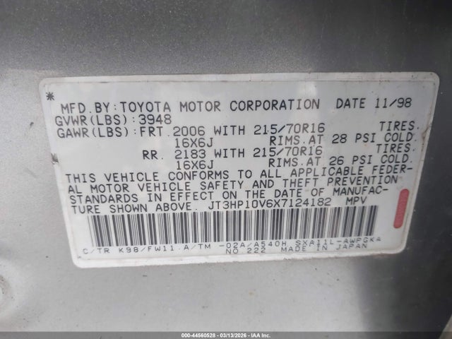 1999 TOYOTA RAV4 JT3HP10V6X7124182 Photo 8