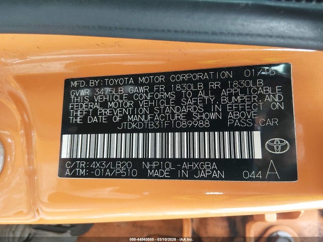 JTDKDTB31F1089988 Toyota Prius C Four