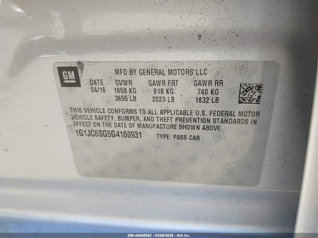 1G1JC6SG5G4160931 Chevrolet Sonic Lt Auto
