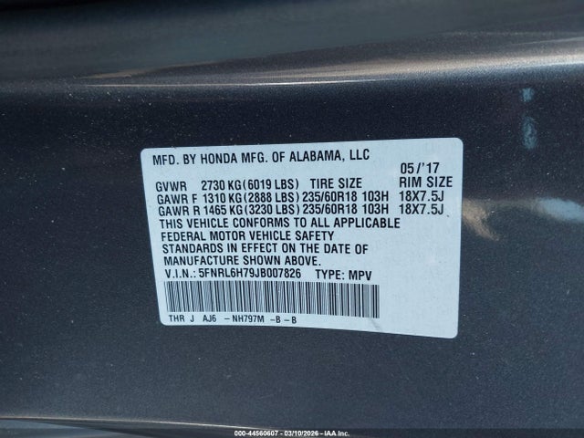 Honda Odyssey Ex-l 2018 5FNRL6H79JB007826 Image 9