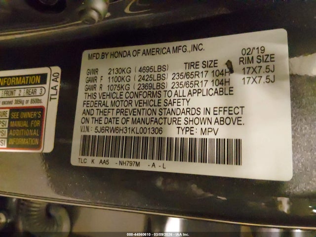 5J6RW6H31KL001306 Honda CR-V LX