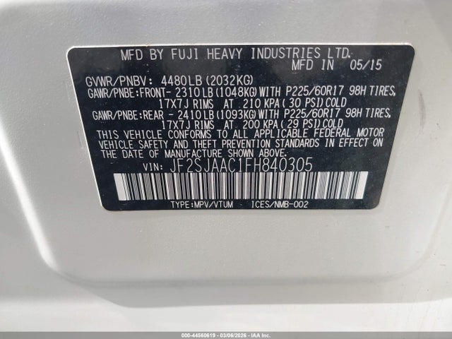 Subaru Forester 2.5i 2015 JF2SJAAC1FH840305 Image 9
