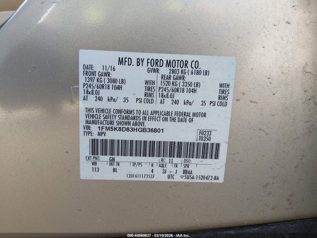 Aukcja sprzedaży 2017 Ford Explorer Xlt, vin: 1FM5K8D83HGB36801, numer aukcji: 44560637