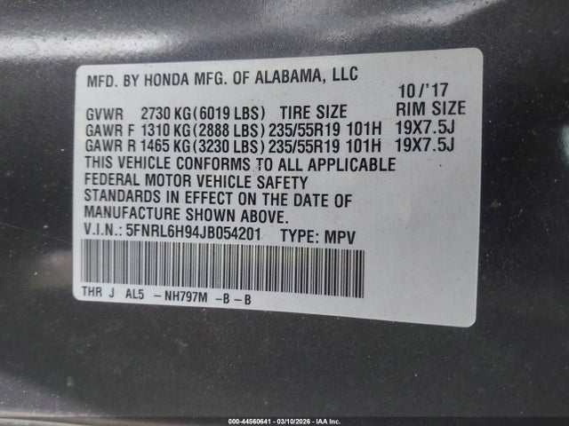Honda Odyssey Elite 2018 5FNRL6H94JB054201 Image 9