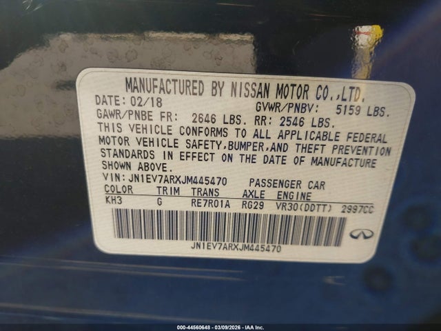 Aukcja sprzedaży 2018 Infiniti Q50 3.0t Luxe, vin: JN1EV7ARXJM445470, numer aukcji: 44560648