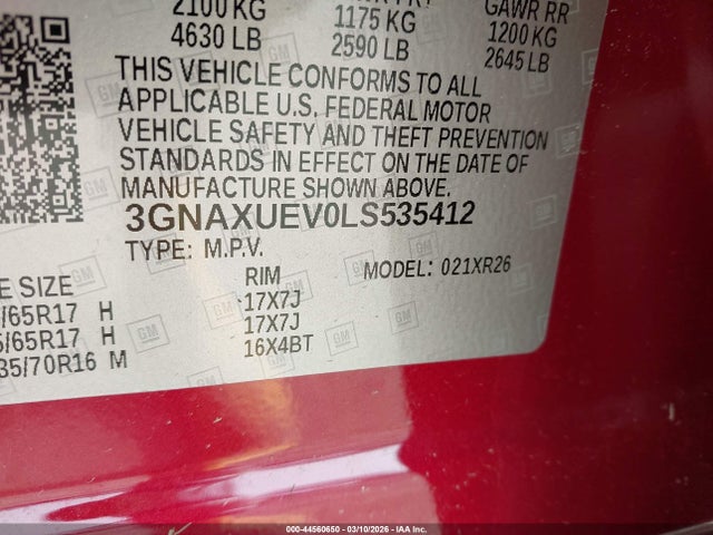 3GNAXUEV0LS535412 Chevrolet Equinox Awd Lt 1.5l Turbo