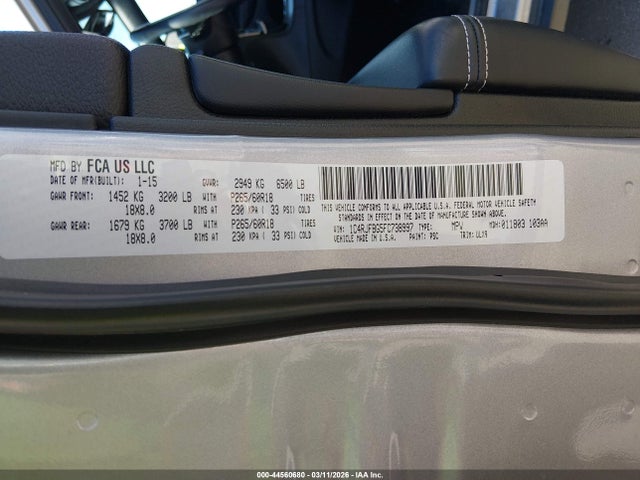 44560680 :رقم المزاد ، 1C4RJFBG5FC738997 vin ، 2015 Jeep Grand Cherokee Limited مزاد بيع