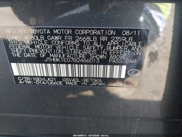 Продаж на аукціоні авто 2011 Lexus Es 350, vin: JTHBK1EG7B2466013, номер лоту: 44560721