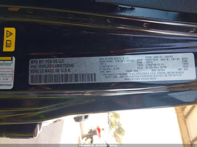 Продаж на аукціоні авто 2021 Jeep Wrangler Unlimited Willys 4x4, vin: 1C4HJXDG4MW732540, номер лоту: 44560720