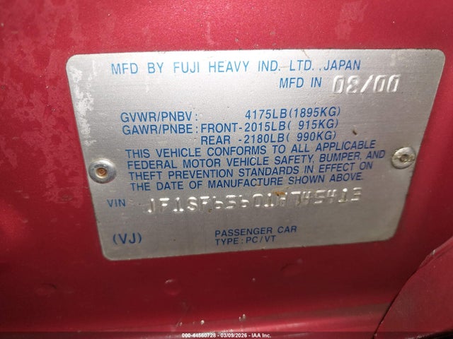 Aukcja sprzedaży 2001 Subaru Forester S, vin: JF1SF65601H745413, numer aukcji: 44560728