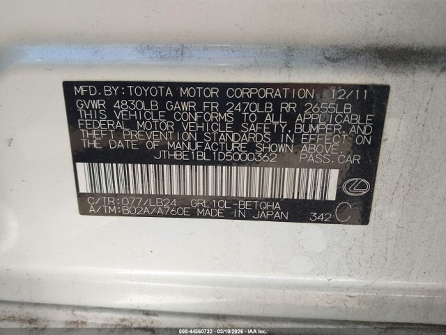 44560732 :رقم المزاد ، JTHBE1BL1D5000362 vin ، 2013 Lexus Gs 350 مزاد بيع