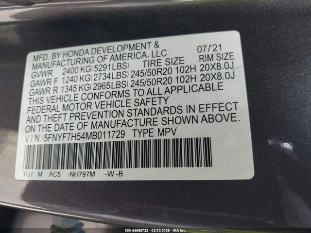 2021 HONDA PASSPORT 5FNYF7H54MB011729 Photo 8